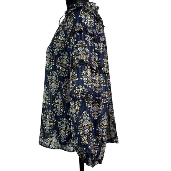 Express Women’s Blue Silver Multi Color Semi-Sheer Floral‎  Blouse Size Small - Picture 5 of 13